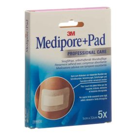 3M MEDIPORE+PAD 5x7.2 cm Wundkissen 2.5x3.8 cm 5 Stück