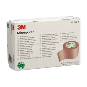 3M MICROPORE Rollenpflaster ohne Dispenser 25 mmx 9.14 m beige 12 Stück