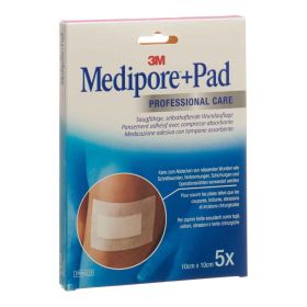 3M MEDIPORE+PAD 10x10 cm Wundkissen 5x5.5 cm 5 Stück